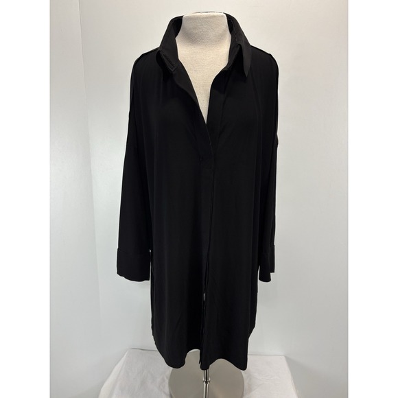 Norma Kamali Other - Norma Kamali Box Shirt Dress Swim Cover Sz Large Women's Black Draped Minimalist